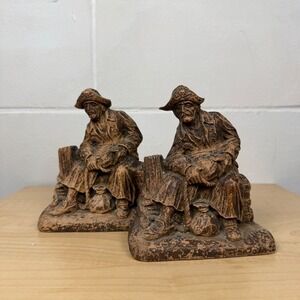 Vintage 1940s SyrocoWood Pirate Bookends Nautical Coastal Gothic Decor
